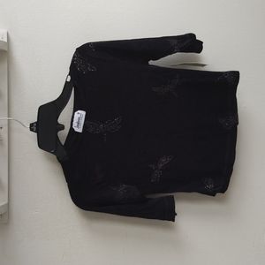 Black Shirt with Silver Dragonfly Design